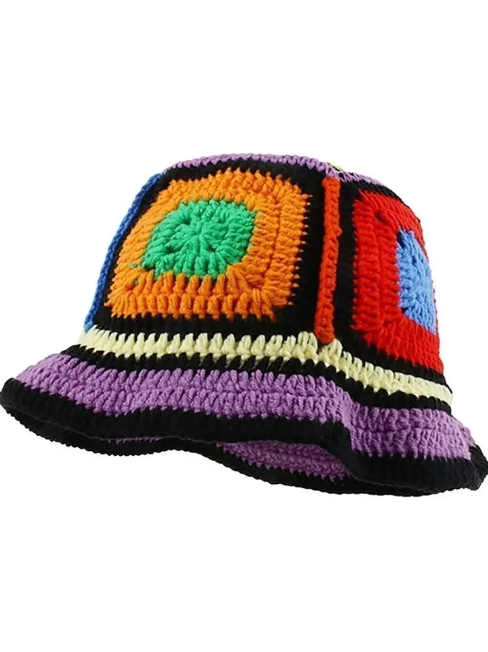 Unisex Crochet Bucket Hat Plaid Sun Hat Handmade